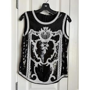 BCBG Maxazria Black And White Sequined Tank Top Size  XXS Excellent ConditionB1